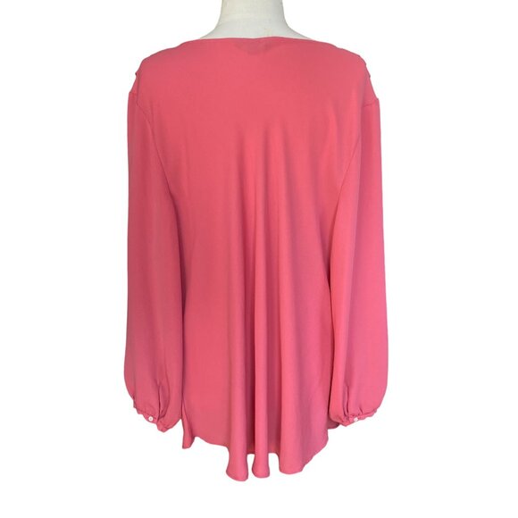 Lands' End Cowl Neck Blouse Sz 26W Rose Pink Chiffon Office Professional Tunic - Picture 8 of 14